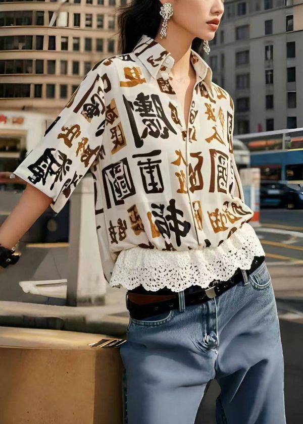 Modern Oversized Patchwork Lace Shirts Half Sleeve - Image 3