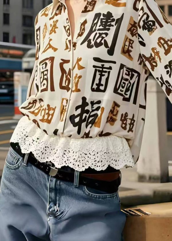 Modern Oversized Patchwork Lace Shirts Half Sleeve - Image 4