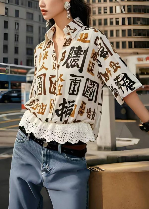 Modern Oversized Patchwork Lace Shirts Half Sleeve - Image 5