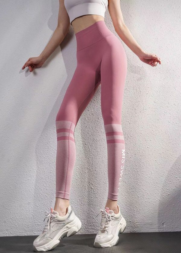 Modern Pink Letter Print Butt Scrunch Dri Fit Leggings - Image 4
