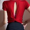 Modern Red Wrinkled Short Sleeve Modal Cotton Yoga Tank Tops