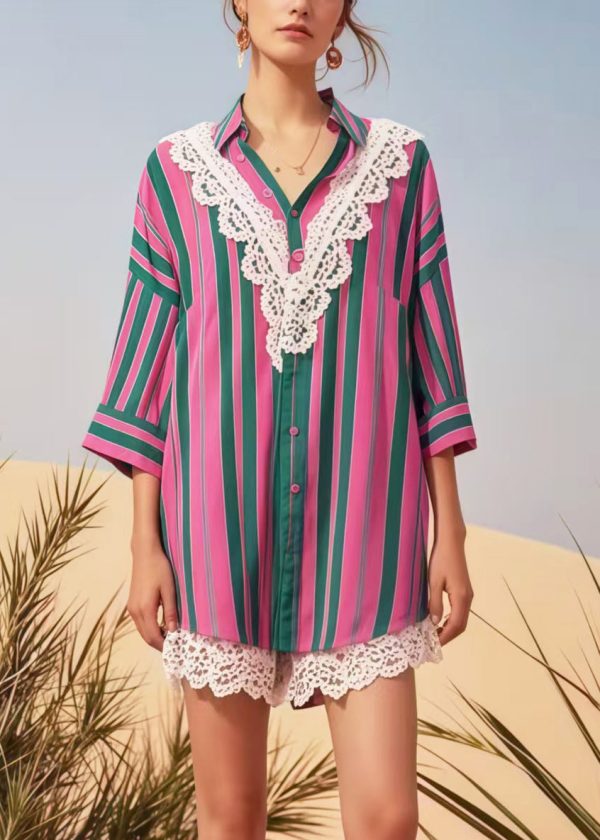Modern Rose Striped Patchwork Lace Top Bracelet Sleeve