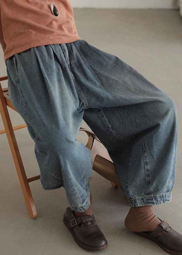 Modern denim blue pants oversize wide leg pants cotton Fabrics casual pants - Image 3