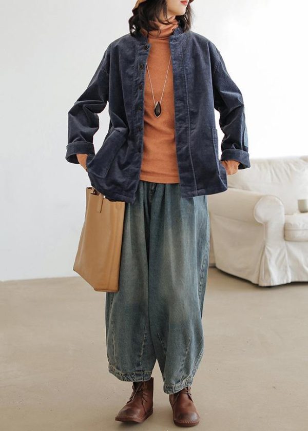 Modern denim blue pants oversize wide leg pants cotton Fabrics casual pants - Image 4
