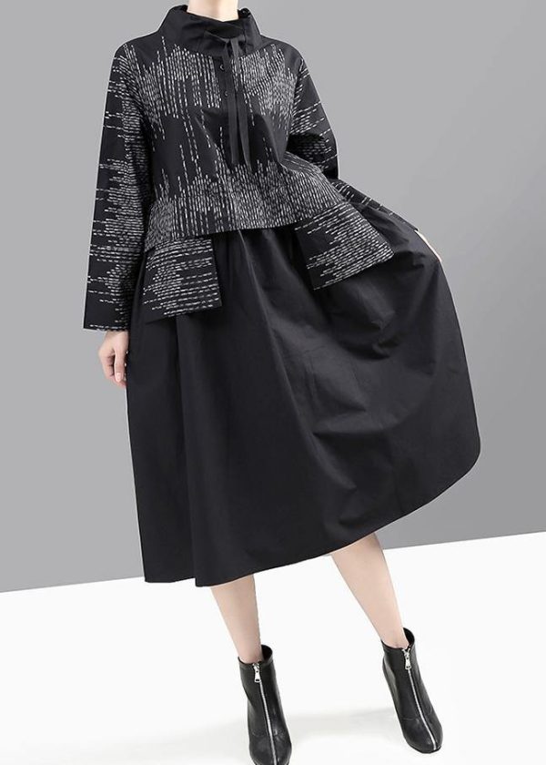 Modern false two pieces cotton patchwork quilting dresses Shirts gray prints Plus Size Dress - Image 2