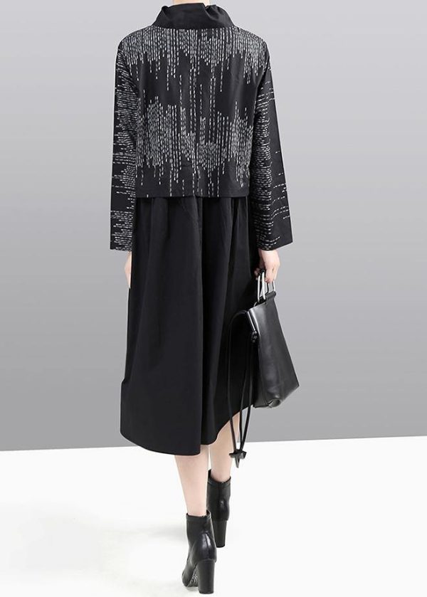Modern false two pieces cotton patchwork quilting dresses Shirts gray prints Plus Size Dress - Image 4