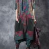 Modern Green Print Cotton Clothes Hooded Drawstring Art Dress