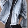 Modern hooded zippered for women light blue loose coats