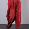 Modern Red Women Pants Oversize Fall Corduroy Pockets Cotton Casual Pants