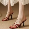 Mulberry Stiletto Faux Leather Rivet Elegant Splicing Slide Sandals