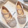 Nail Bead Zircon Pink Baby Girls Faux Leather Flat Shoes Buckle Strap