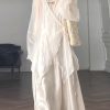 Natural Apricot V Neck Tie Waist Chiffon UPF 50+ Coat Lantern Sleeve