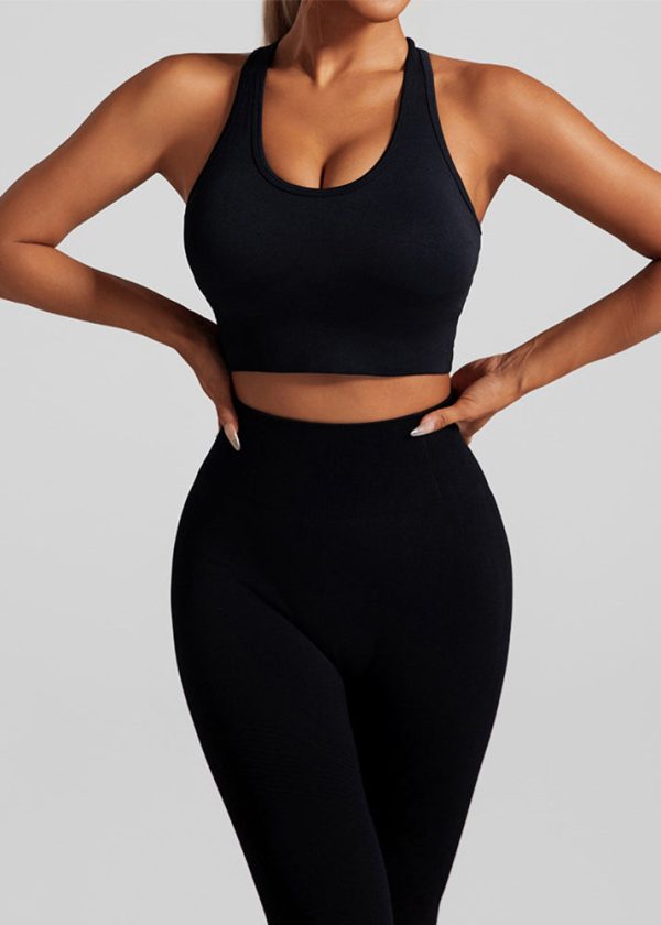 Natural Black Sports Bra And Leggings Set Suit Riding Leggings - Image 2
