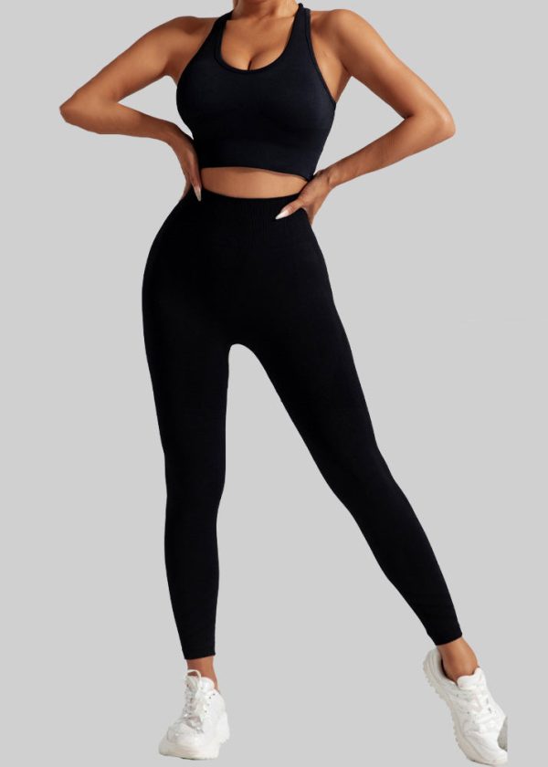 Natural Black Sports Bra And Leggings Set Suit Riding Leggings - Image 3