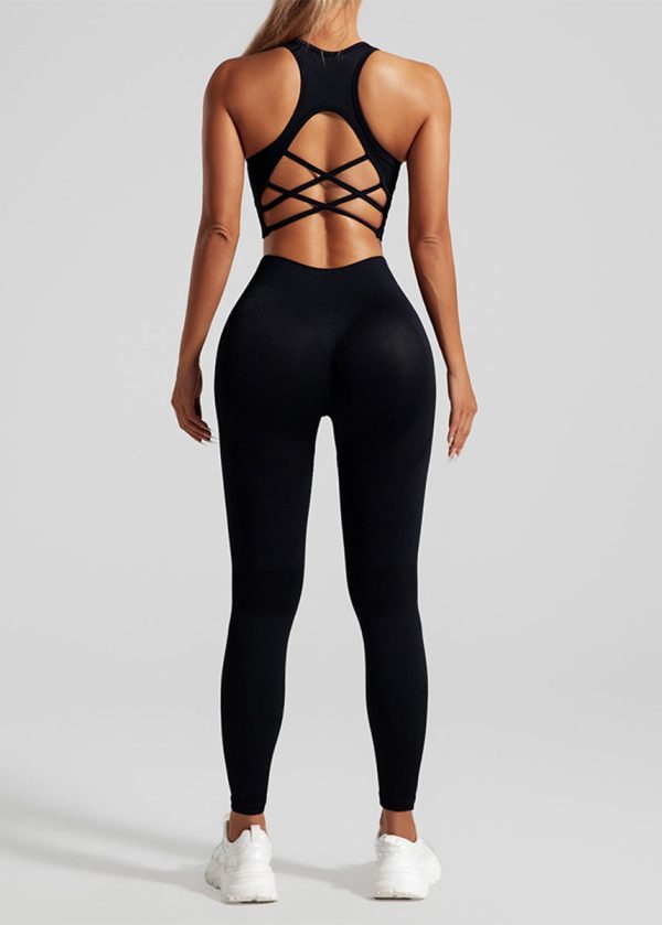 Natural Black Sports Bra And Leggings Set Suit Riding Leggings - Image 4