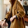 Natural Khaki Drawstring Zippered Coats Spring