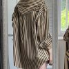 Natural Khaki Striped Button Hooded Shirts Spring