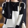 Natural White O-Neck Patchwork Thick Cashmere Knit Sweater Fall