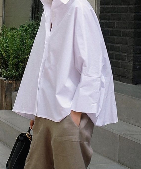 Natural White Peter Pan Collar Solid Shirts Spring
