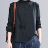 Natural black Blouse high neck Chinese Button Knee tops