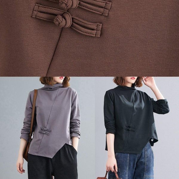 Natural black Blouse high neck Chinese Button Knee tops - Image 5