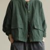 Natural stand collar Button Down Fine tunic coat green box jackets