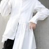 Natural white cotton clothes For Women ruffles stand collar loose summer blouse
