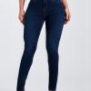 Navy Button Pockets Denim Summer Pants High Waist