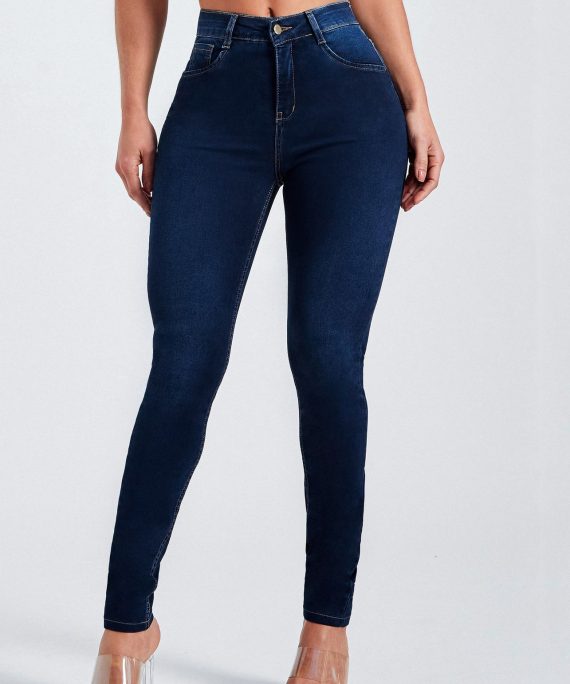 Navy Button Pockets Denim Summer Pants High Waist