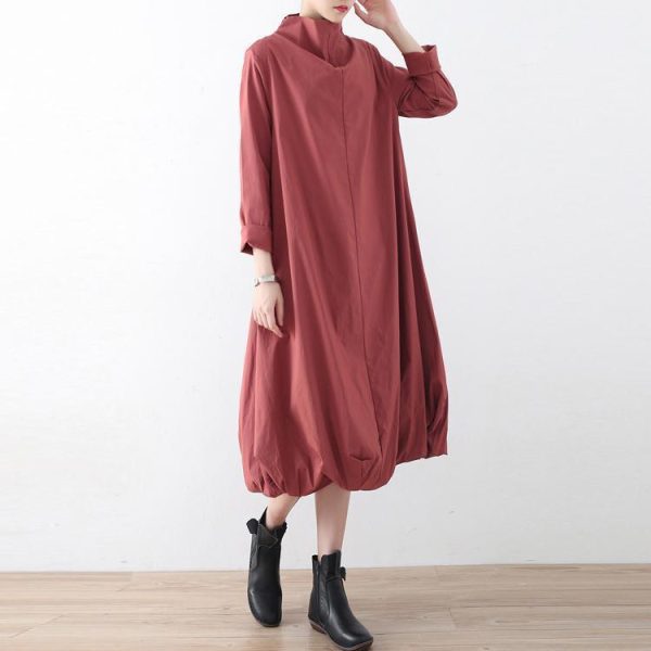 New 2025 fall dresses pink baggy maxi dress caftans oversized gown high neck - Image 2
