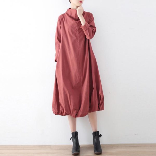 New 2025 fall dresses pink baggy maxi dress caftans oversized gown high neck - Image 3