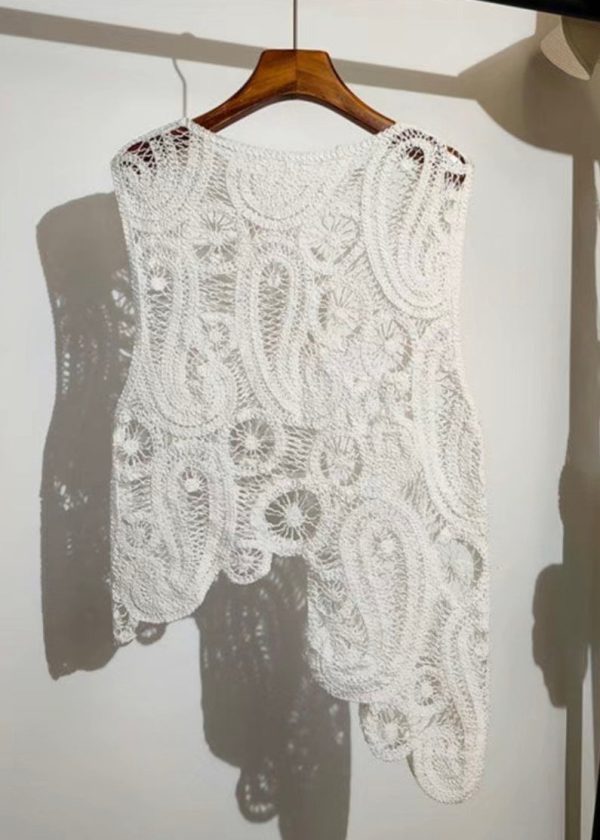 New Apricot Asymmetrical Hollow Out Knit Vest Sleeveless - Image 3