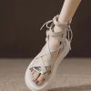 New Apricot Hollow Out Peep Toe Lace Up Roman Sandals