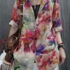 New Apricot Print Back Open Pockets Cotton Coats Bracelet Sleeve