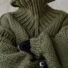 New Army Green Turtleneck Side Open Thick Knit Sweater Spring