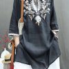 New Black Embroidered Side Open Linen Shirts Half Sleeve