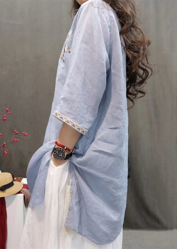 New Black Embroidered Side Open Linen Shirts Half Sleeve - Image 5