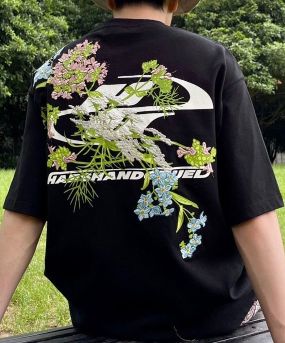 New Black Embroideried Solid Cotton Men T Shirt Summer
