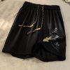 New Black Lace Up Elastic Waist Cotton Men Shorts Summer