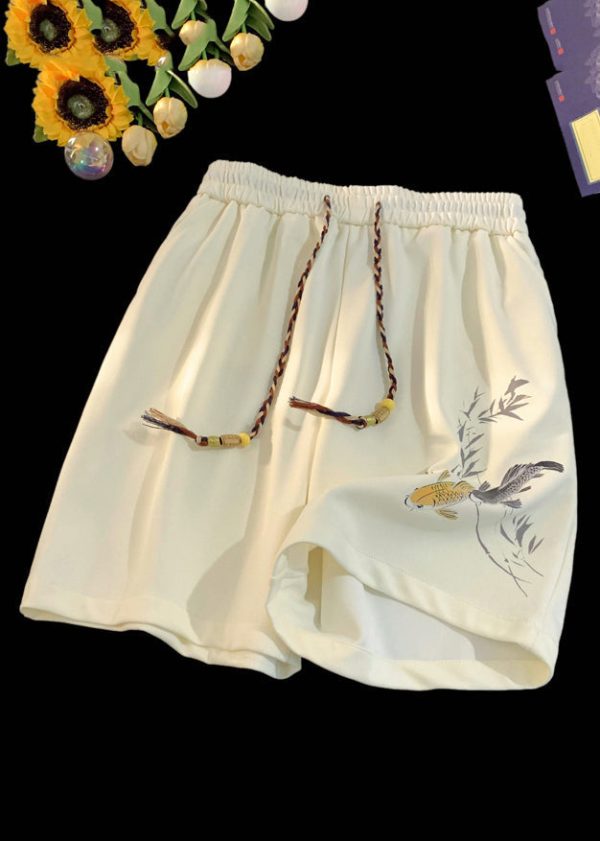 New Black Lace Up Elastic Waist Cotton Men Shorts Summer - Image 2