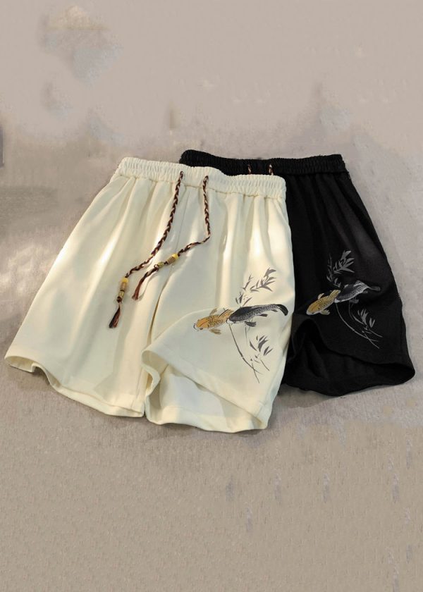 New Black Lace Up Elastic Waist Cotton Men Shorts Summer - Image 4