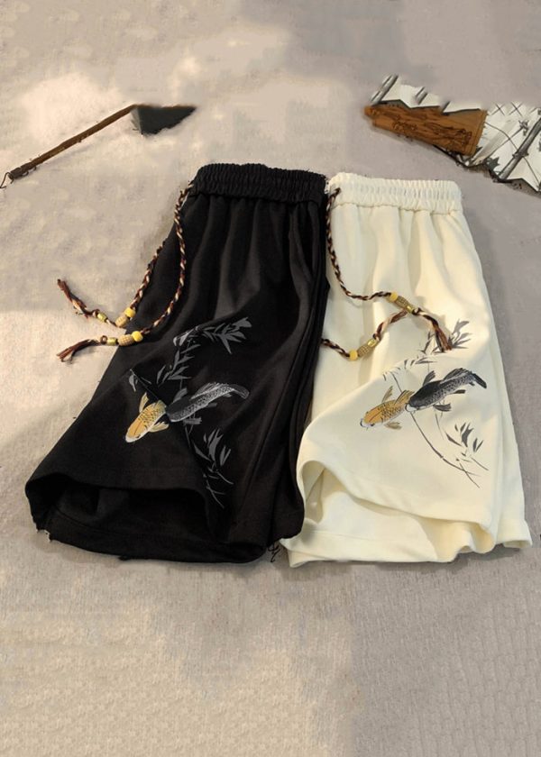 New Black Lace Up Elastic Waist Cotton Men Shorts Summer - Image 5
