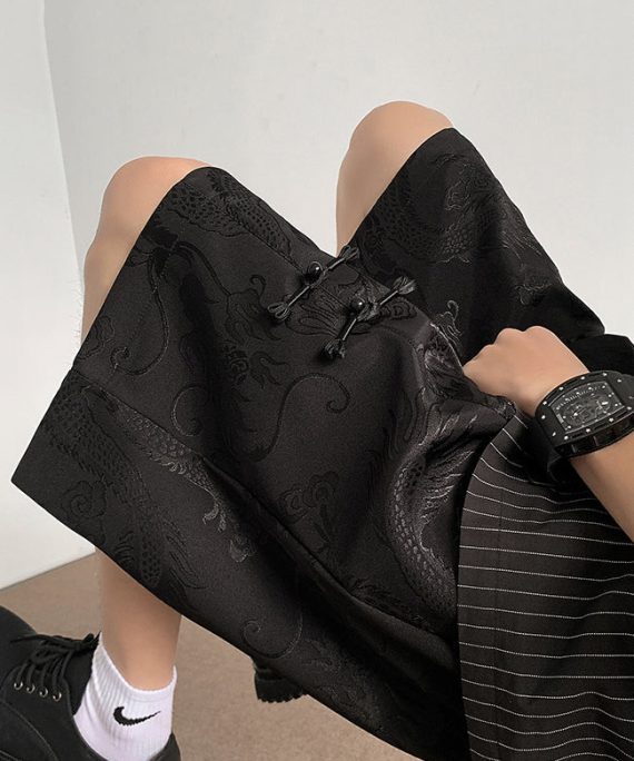 New Black Lace Up Elastic Waist Ice Silk Summer Men Shorts