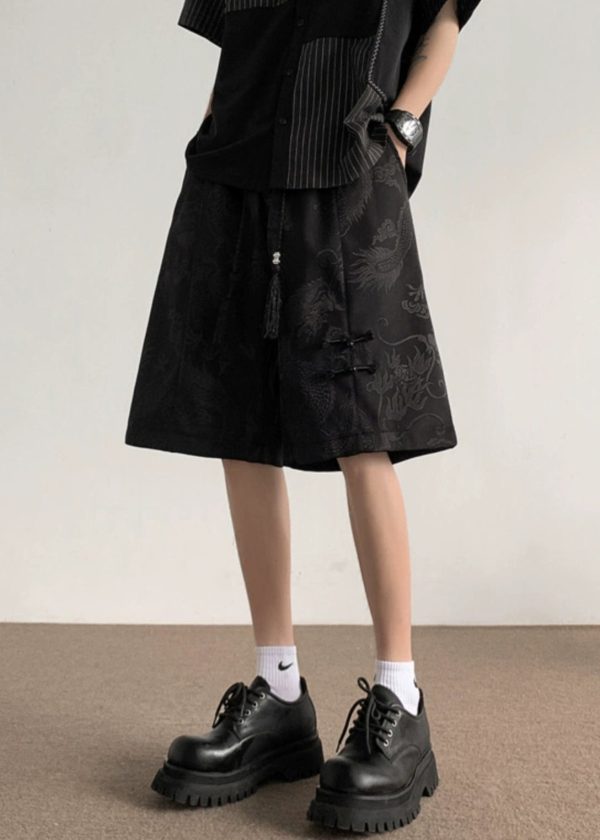 New Black Lace Up Elastic Waist Ice Silk Summer Men Shorts - Image 4