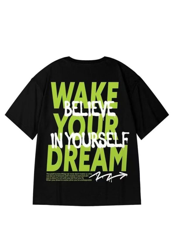 New Black O Neck Letter Print Cotton Mens T Shirts Half Sleeve - Image 5