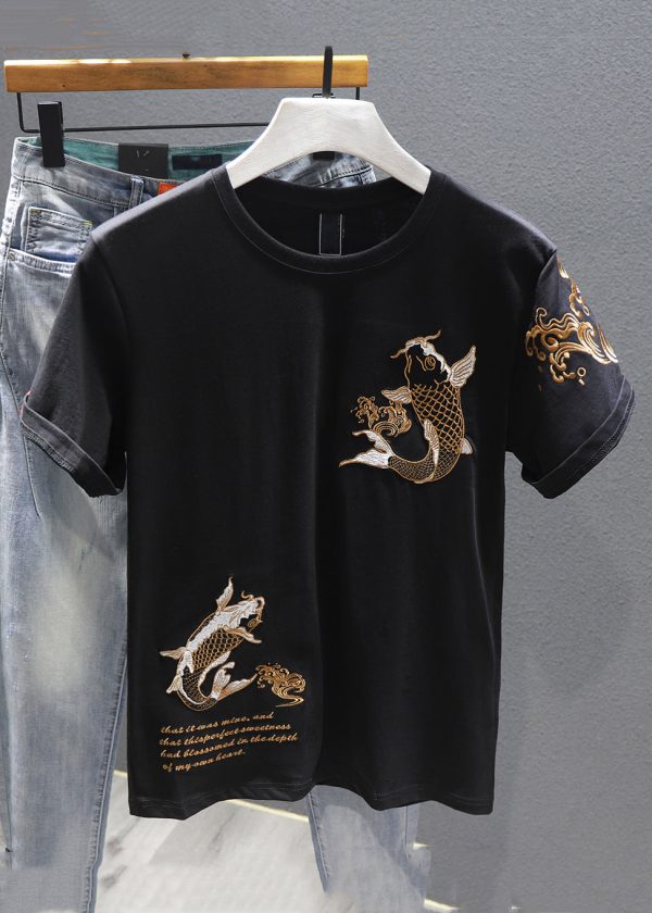 New Black O-Neck Print Cotton Men T Shirt Short Sleeve