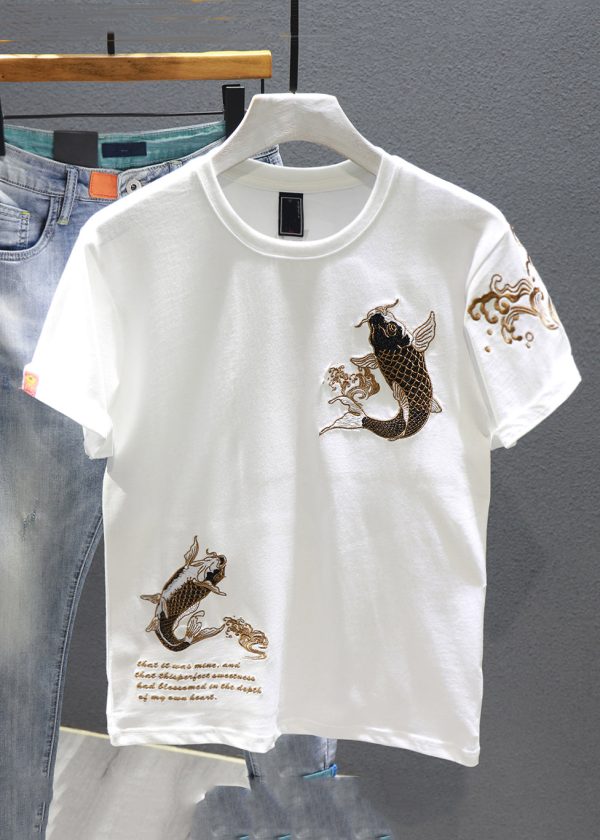 New Black O-Neck Print Cotton Men T Shirt Short Sleeve - Image 2