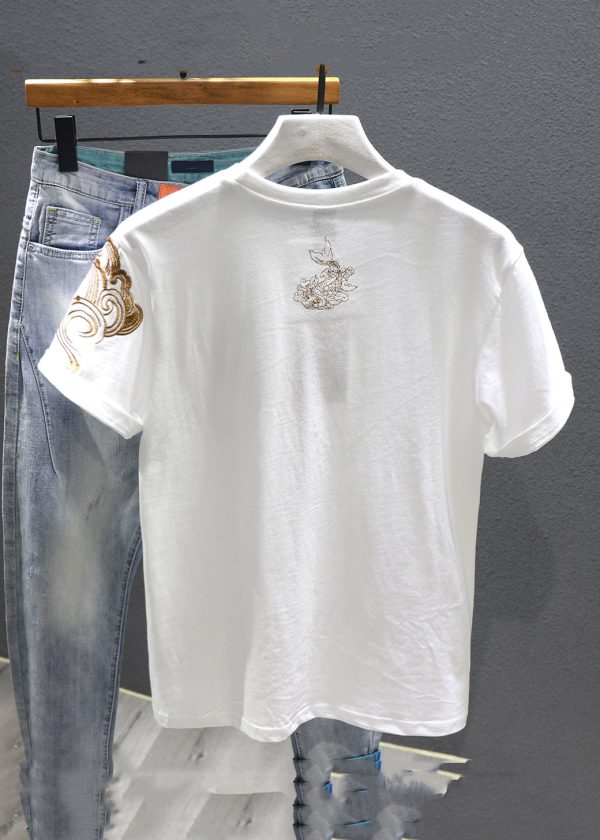 New Black O-Neck Print Cotton Men T Shirt Short Sleeve - Image 3