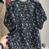 New Black Print Button Cotton Shirt Summer