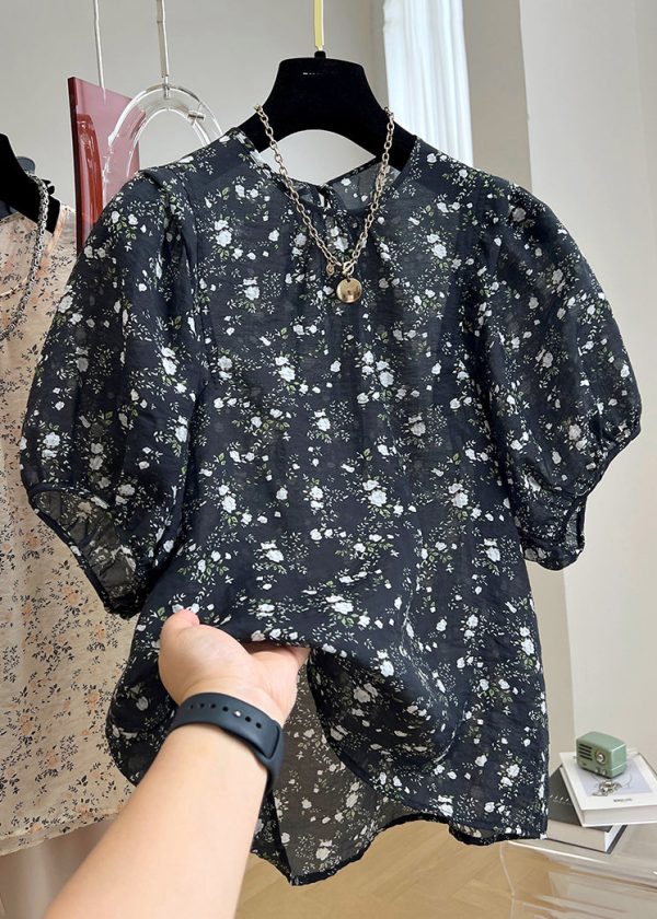 New Black Print Button Cotton Shirt Summer - Image 3